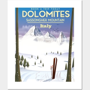 Dolomites Sassongher Mountains Italy travel poster Posters and Art